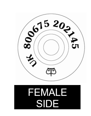 Secondary Tag Female 3  Example of male side of secondary ear tag option 3 button