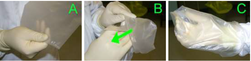 A demonstration of how to prepare the sample bag and hold it without contaminating the bag