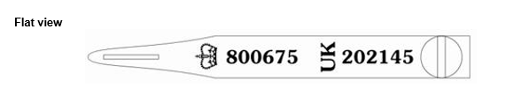 Secondary Tag 4 Example of secondary ear tag option 4 flat metal Flat view