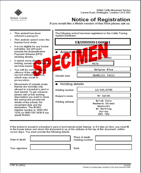 Notice of Registration CPP 35 Example of a CPP 35 Notice of Registration