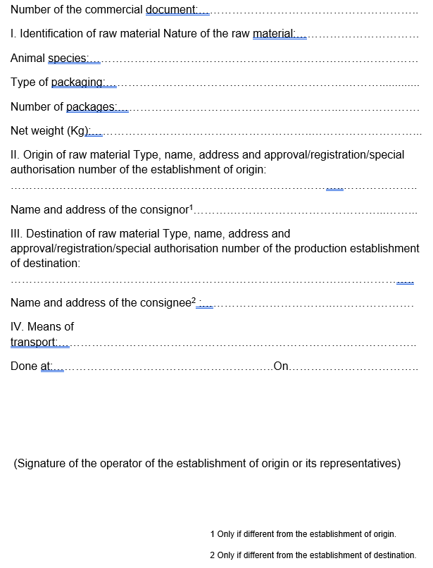 Model documentation to accompany raw material destined for the production of collagen / gelatine
