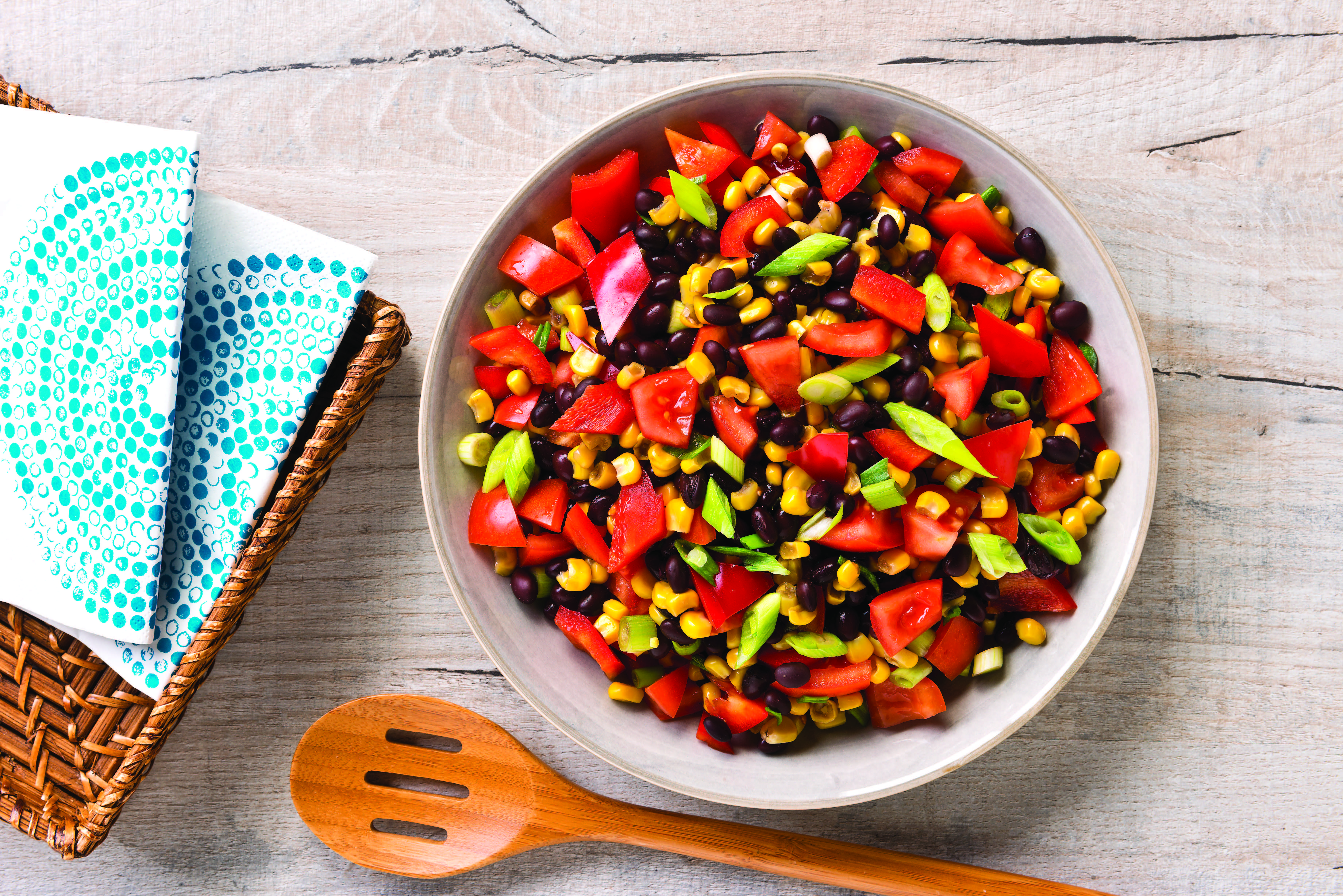 A bowl of Caribbean Black Bean and Red Pepper Salsa
