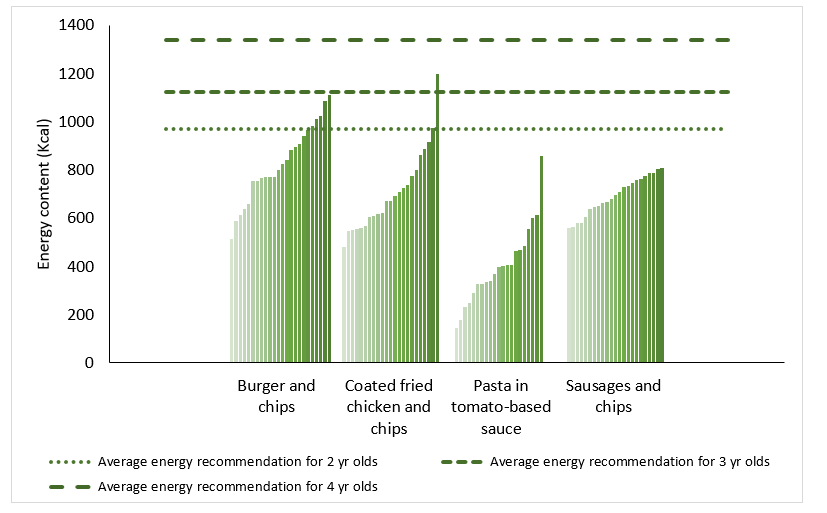 Figure 2. Energy content of sampled children’s meals and dietary recommendations 