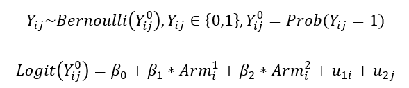 The model specification used for testing in formula form 