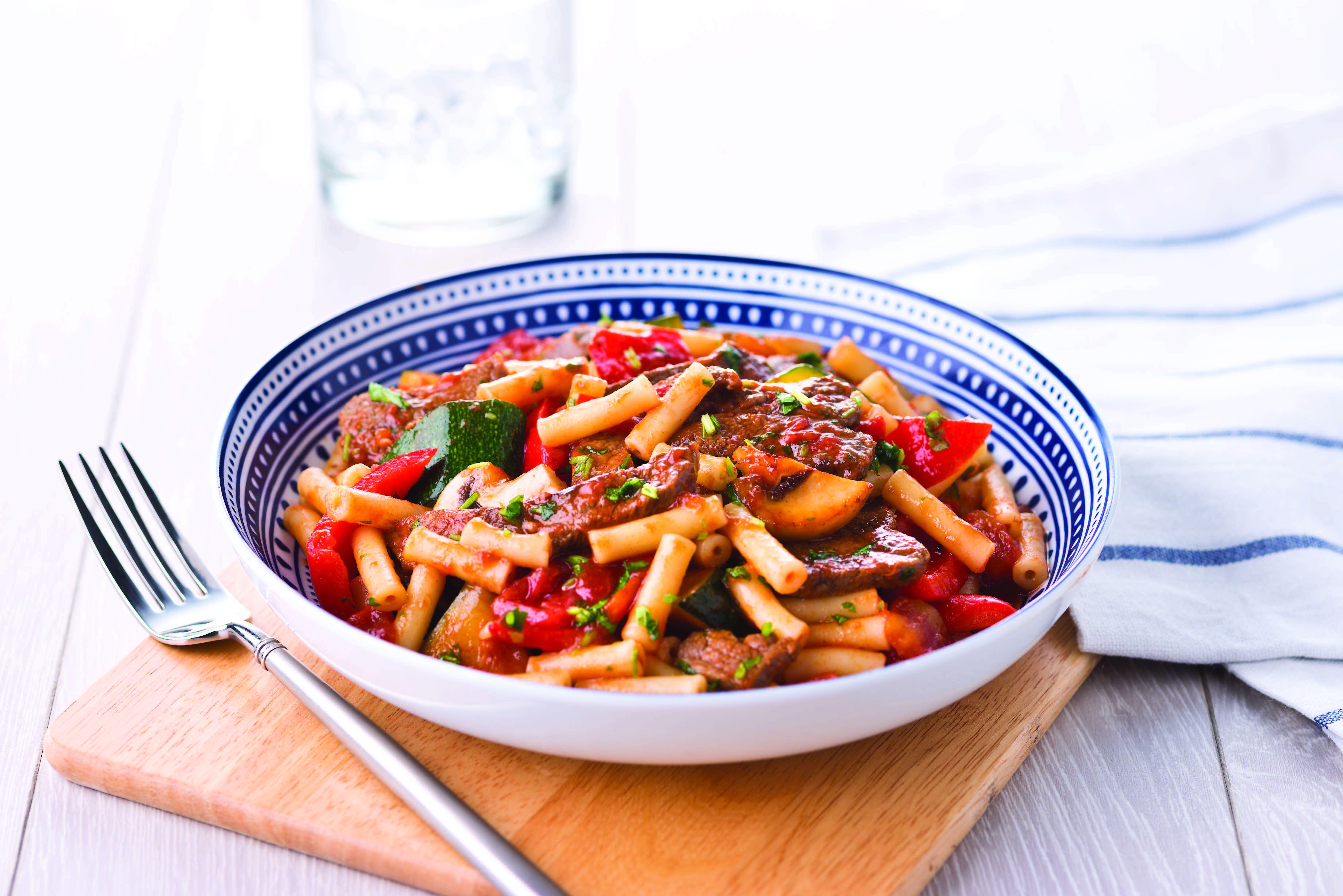 A serving of Mediterranean Beef Pasta