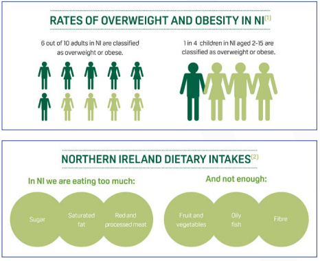 A graphic showing rates of obesity and overweight in NI
