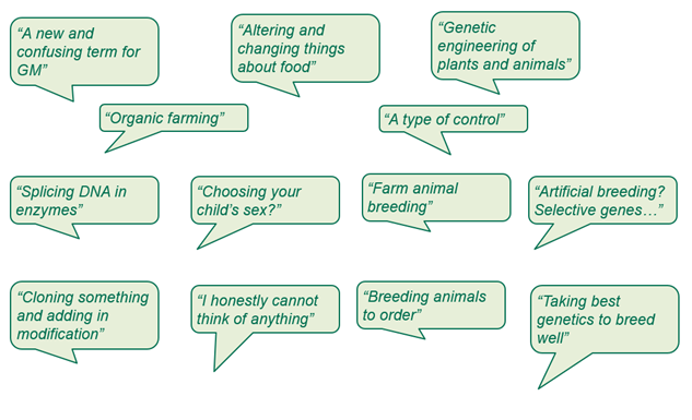 Speech bubbles with uninformed views of participants 