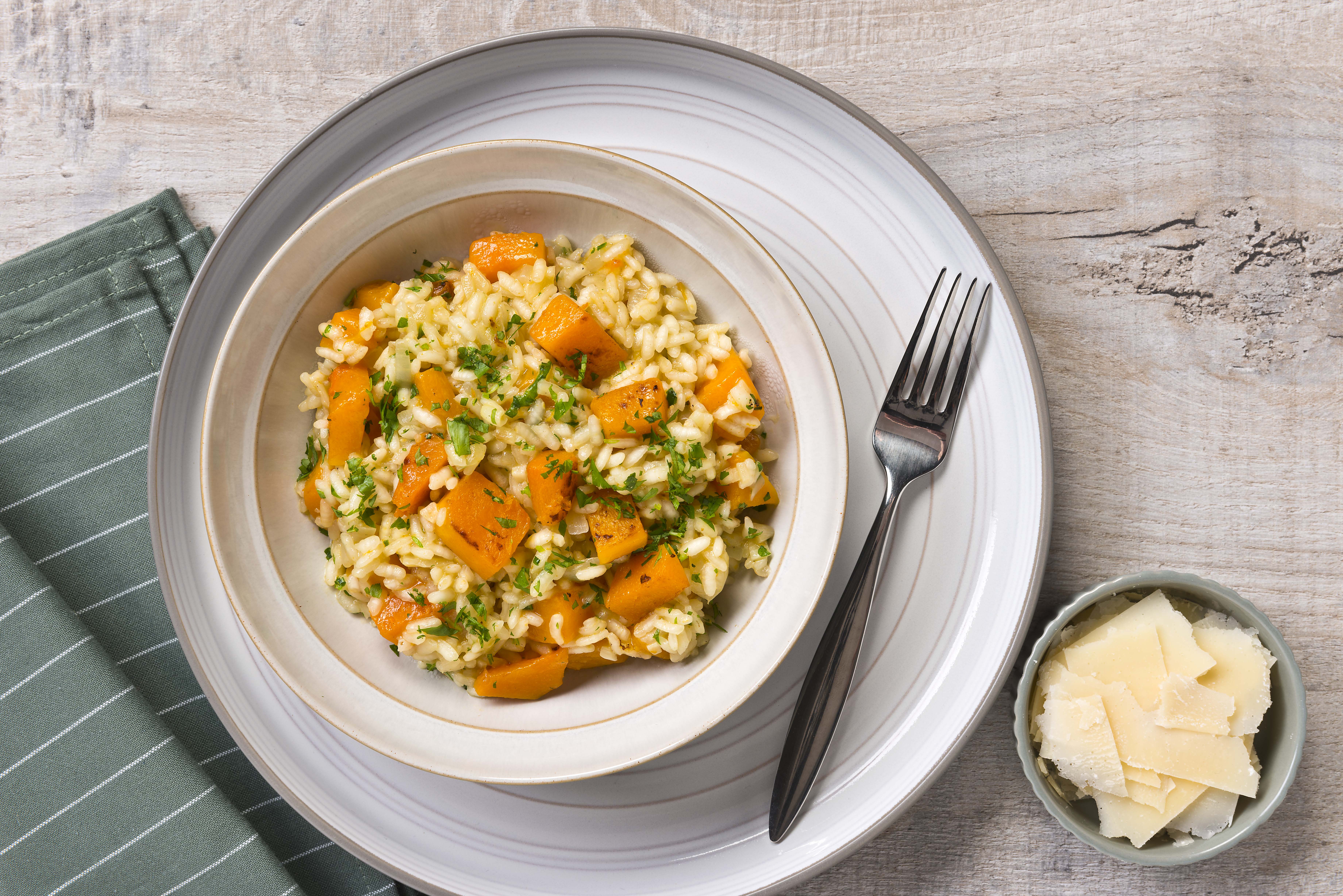 A picture of a serving of pumpkin risotto