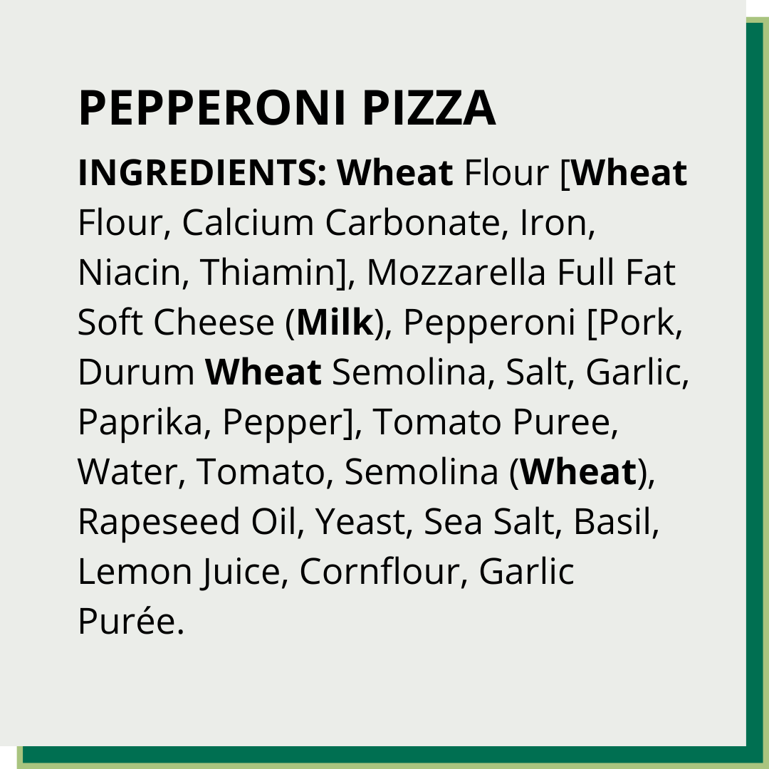 Pepperoni pizza PPDS food label