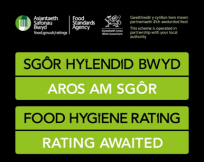 An example image of an FHRS sticker ataing inspection in Welsh