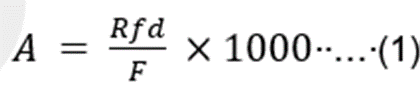 A equals Rfd divided by F multiplied by 1000