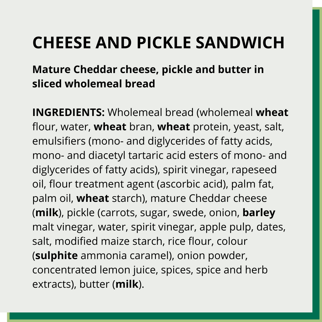 PPDS cheese and pickle sandwich label