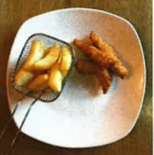 Image 3. Coated fried chicken and chips (229 g, 478 Kcal)
